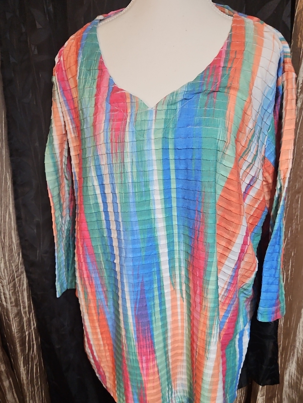 Onque Casuals Multicolor Striped Tunic - Blue, Green, Coral, Pink